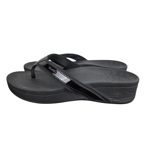 Vionic 380 High Tide Sandals Sz 8 Black Flip Flop Wedge - Picture 6 of 12